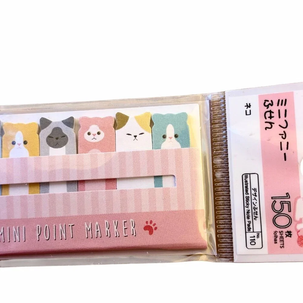 Cat Shape Sticky Note Flags Book Marker Memo from Japan 150 Sheets NEW